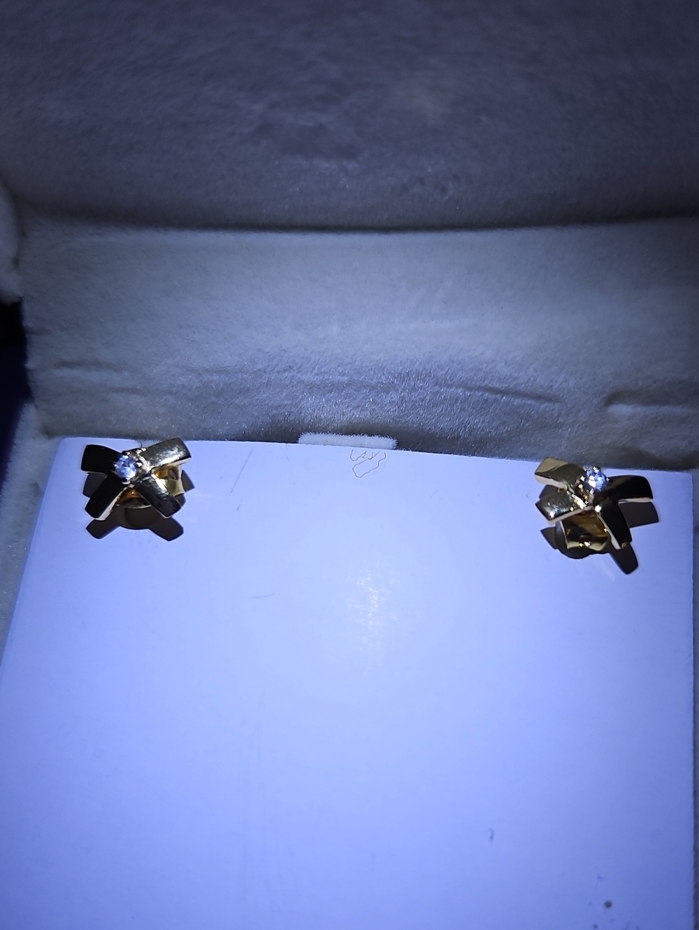 White Zircon Gemstone Accent Knot Goldtone Stud Pierced Earrings 0.10 ctw.